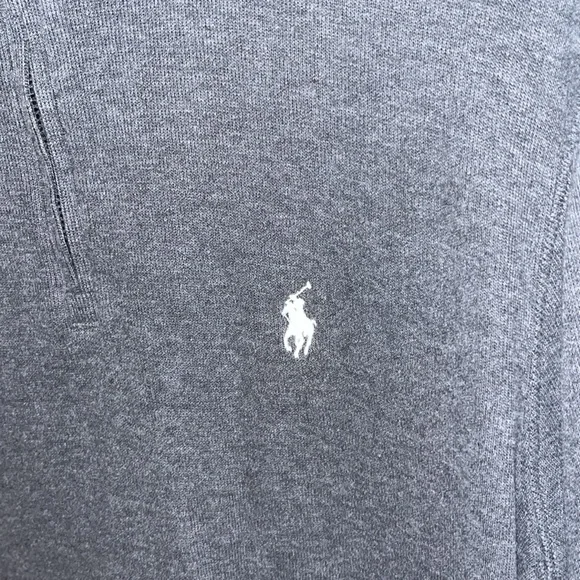 Ralph Lauren Quarter Zip White Iconic RL Logo Small Estate Rib Charcoal